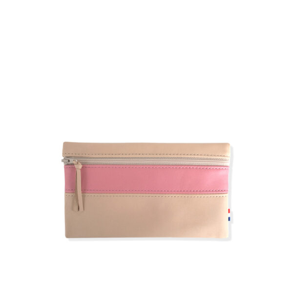 Pochette rectangulaire taille maxi en cuir d'agneau coloris noisette praline